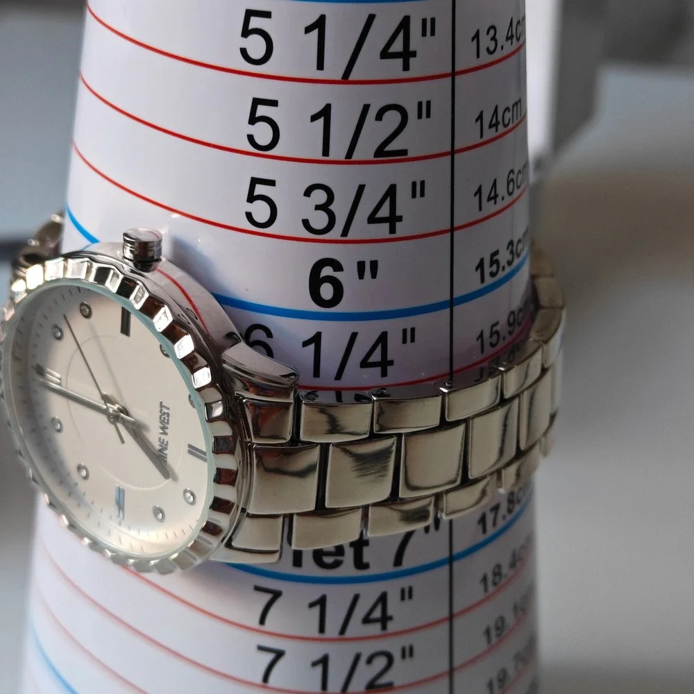 Nine West Womens Silver Tone Link Bracelet Watch Crystal Markers White Dial NEW
